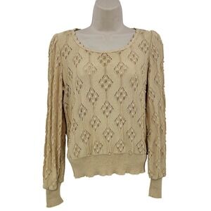 VTG Castleberry Sweater Womens S Buttery yellow Pointelle Made in USA Preppy 80s